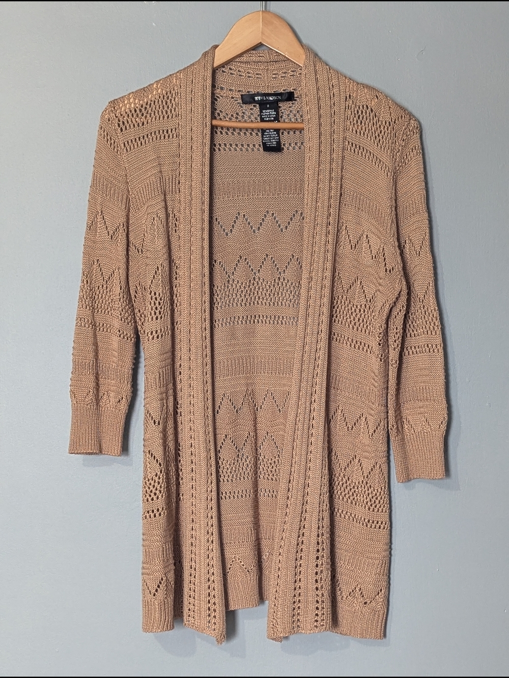 89th‎ & Madison Women's Open-Front Crochet 3/4 Sleeve Cardigan